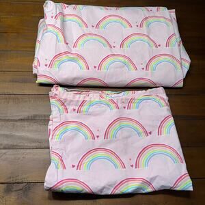 Pottery Barn Kids Rainbow Twin Duvet Cover Set Organic Cotton Pink Girl's Room